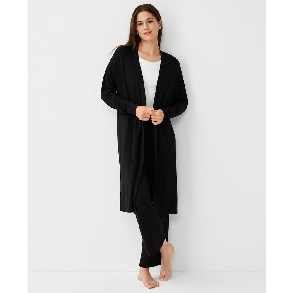 ANN TAYLOR Long Cardigan Duster Jacket Women’s Large with Black Flared Cuffs